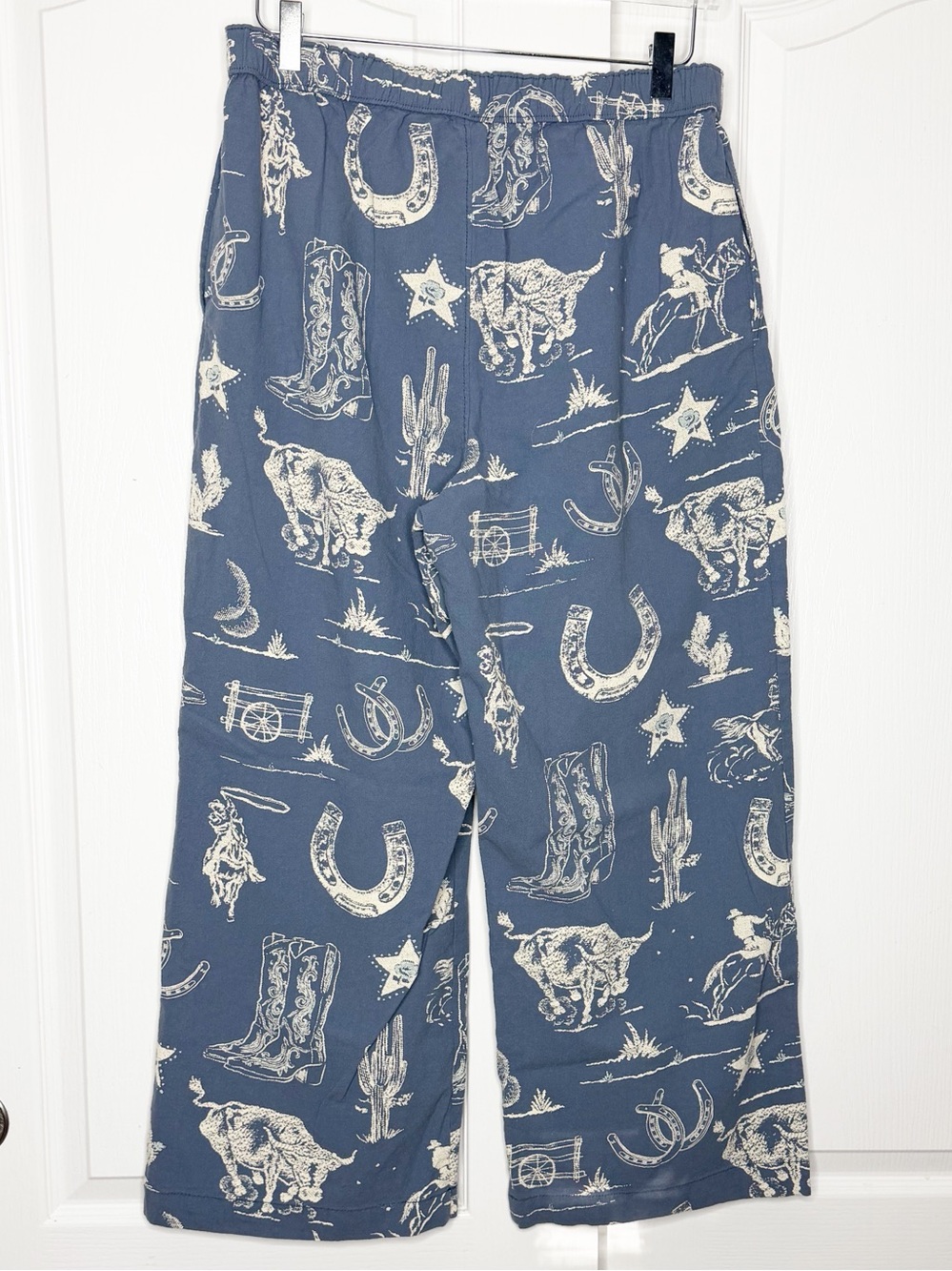 Free People Seaside Pull-On Pants Blue Western Print Cotton Size Medium - Picture 6 of 16